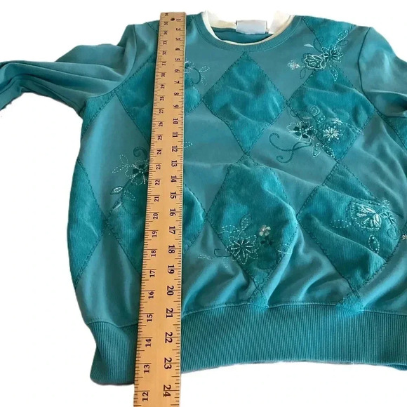 Alfred Dunner Turquoise Corduroy Embroidered Pullover Sweater Womens Small - Picture 6 of 7